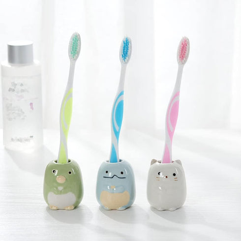 4Pcs Creative Ceramic Animal Mini Toothbrush Holder Organizer for Bathroom Vanity Countertops, Toothpicks and Swabs