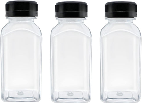 3 Pcs 8 Ounce Plastic Juice Bottles, Reusable Bulk Beverage Containers for Juice, Milk, Black Lid