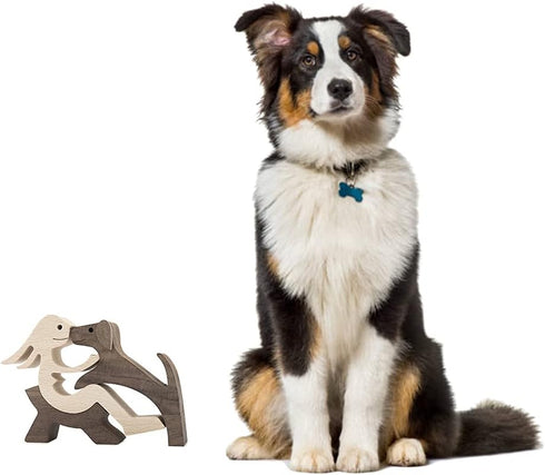 BOBO BIRD Wooden Dog Cat Family Statue, Handmade Wood Decoration, Cute Puppy and Kitty Figurine Craft for Home