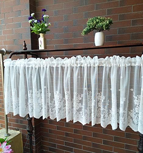 Molaxhome White Lace Valances for Windows, 51x16inch, Semi Sheer Curtain for Kitchen Cafe