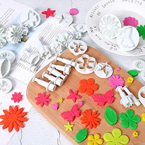33 Pcs Fondant Cake Cookie Plunger Cutter Mold, Sugar Craft Flower Leaf Butterfly Heart Shape Decorating Tools