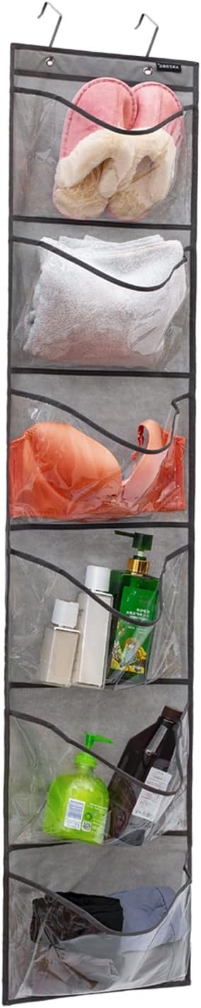 Extra Large Pockets Shoe Organizer - Over the Door Hanging Shoe Holder with 6 Large Pockets for Closet (Grey)