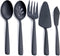 FULLYWARE Matte Black Large Serving Utensil Set, 5-Piece Stainless Steel Hostess Set with Spoon, Fork, and Knife
