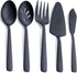 FULLYWARE Matte Black Large Serving Utensil Set, 5-Piece Stainless Steel Hostess Set with Spoon, Fork, and Knife