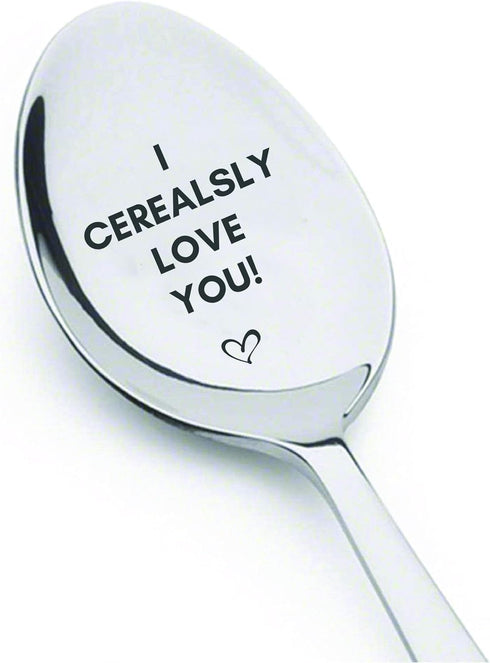 I Cerealsly Love You Engraved Cereal Spoon, 7 Inch Unique Cooking Gift for Weddings and Special Occasions
