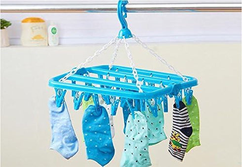 Clip and Drip Hanger Clothes Hanger Drying Rack, 32 Clips, Blue