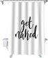 Z&L Home Get Naked Black Script Shower Curtain, White Bathroom Decorations with Hooks, Polyester Fabric 72x78 Inches