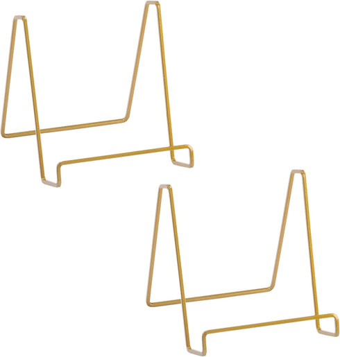TRIPAR Square Metal Wire Stand, Gold Finish (2 Pack, 6-Inch Depth) - Tabletop Display - Handcrafted Edge Design For Sleek & Modern Look - Perfect for Kitchen Cookbooks, Plates, Photos & More