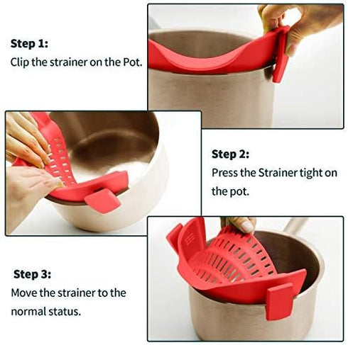 Clip On Strainer Silicone for All Pots and Pans, AUOON Pasta Strainer for Meat, Vegetables, Fruit