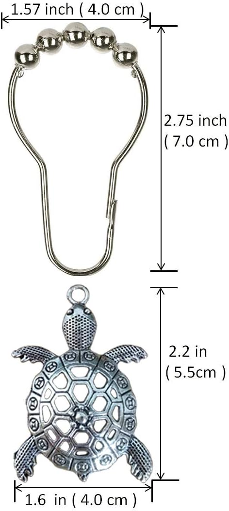 Sea Turtles Shower Curtain Hooks - Silver Metal Rust Proof Clips for Bathroom Accessories Set