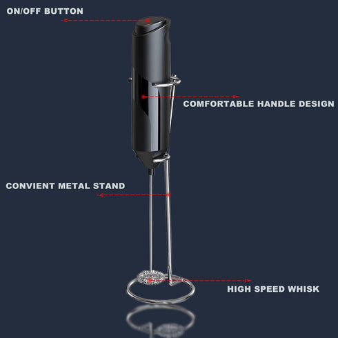 Electric Milk Frother Handheld with Stainless Steel Stand, Portable Foam Maker for Coffee, Latte, Cappuccino, Hot
