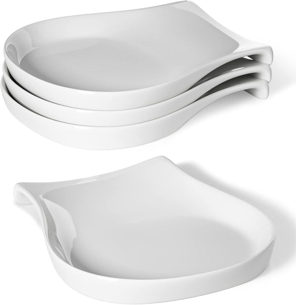 Porcelain Spoon Rest for Kitchen Counter, 4.5 Inches Ceramic Ladle Rest, Set of 4, Spoon Holder for Countertop