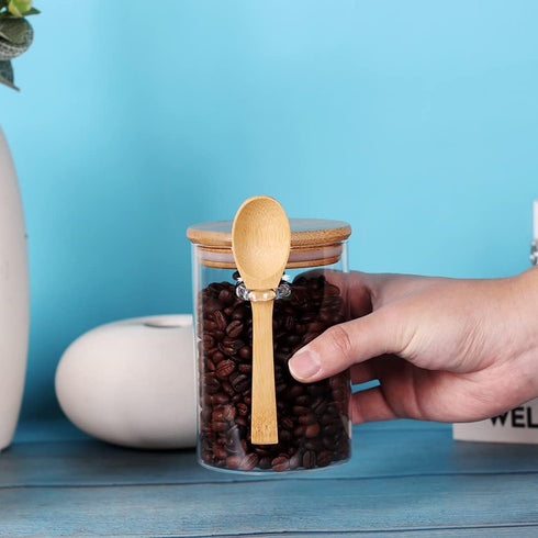 3 Pack 16 OZ Countertop, Glass Jar with Bamboo Lid and Spoon, Tea Containers for Loose Leaf Tea, Salt and Sugar