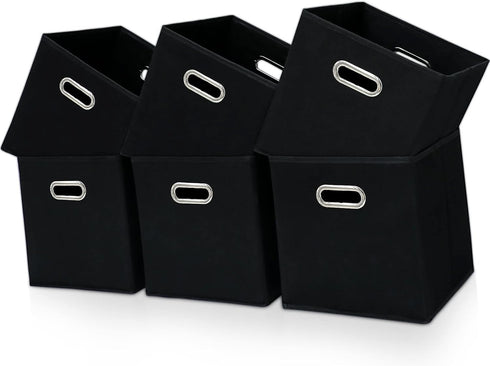 Black Fabric Cubby Storage Bins, 13x13x13 Inches, Foldable Organizer Bins with Dual Handles, Set of 6