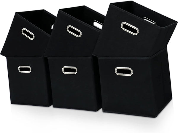 Black Fabric Cubby Storage Bins, 13x13x13 Inches, Foldable Organizer Bins with Dual Handles, Set of 6