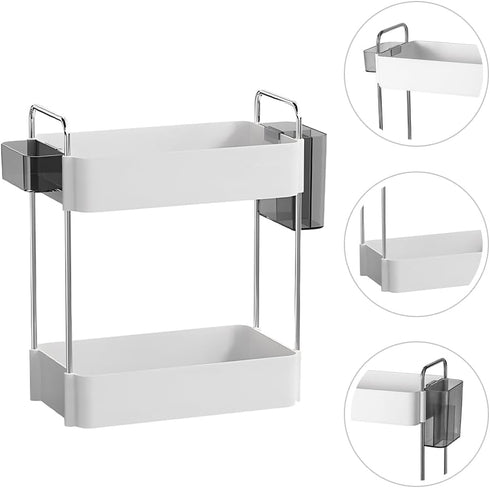 2-Tier Adjustable Countertop Organizer Tray, Dual-Level Spice Rack and Cosmetic Storage for Kitchen Cabinet & Pantry