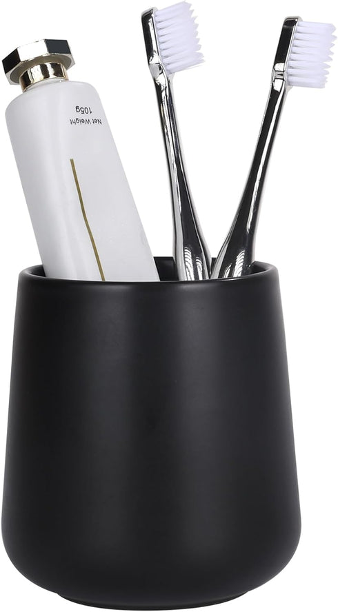BosilunLife Bathroom Toothbrush Holder, Ceramic Cup Holder 13oz Black for Toothbrush and Toothpaste on Countertop