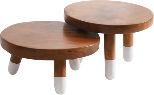 9" 4"+6" Tall-2 Pack Round Dip Dyed Teak Plant Stand |Wood Risers for Decor | Wood Pedestal Stand Riser