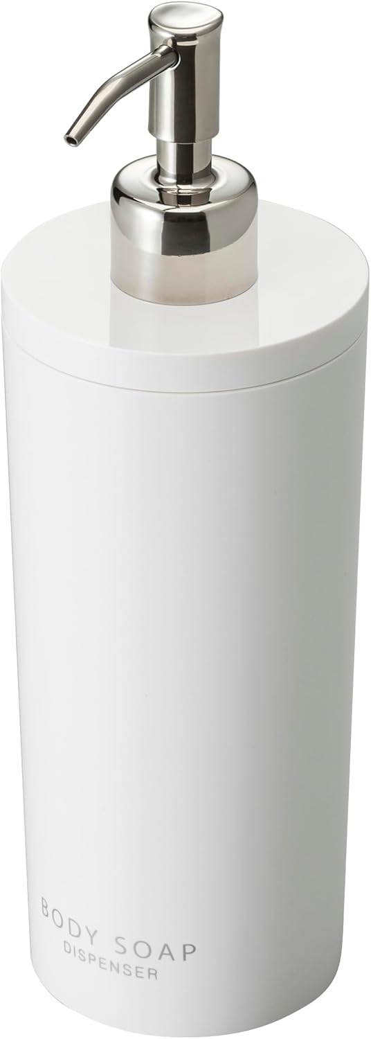 Yamazaki 2932 Tower Body Soap Dispenser, Contemporary Round Pump Bottle for Shower, White