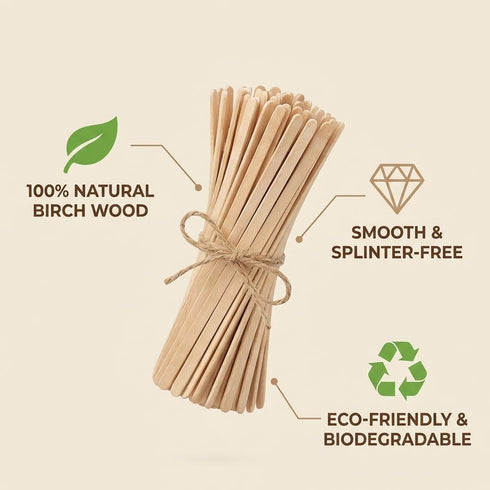 5.5 Inch 200 Count Wooden Coffee Stir Sticks, Premium Natural Birch Wood Stirrers for Coffee Bar Accessories