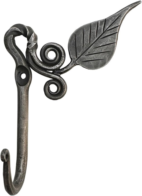 Hand Forged Metal Leaf Hook Wrought Iron Handmade Rustic Wall Mounted Coat Hook for Plant, Mug & Hat