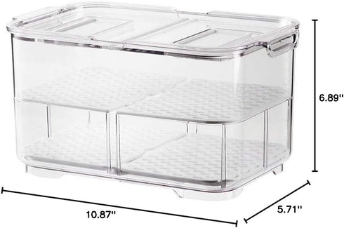 SANNO Refrigerator Food Storage Containers - Stackable Bin Organizer with Vented Lids and Removable Drain Tray