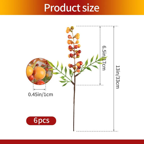 6Pcs HUIANER Artificial Berries, Lifelike Orange Berry with Stems Fake Christmas Fruit Simulation Flowers Orange