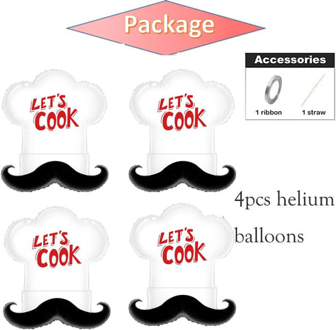 4pcs Little Chef Hat Balloons, Cookie Chef Helium Balloons for Baking Birthday Party, Cooking Theme Decoration