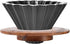 Ceramic Coffee Dripper Pour Over Maker with Wood Stand, Elegant Flower Shape V60 Filter (Black)