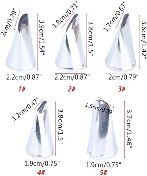 BeeSpring 5 pcs Petal Piping Nozzles, Stainless Steel Cake Decorating Tips for Rose Flower Pastry DIY Tools