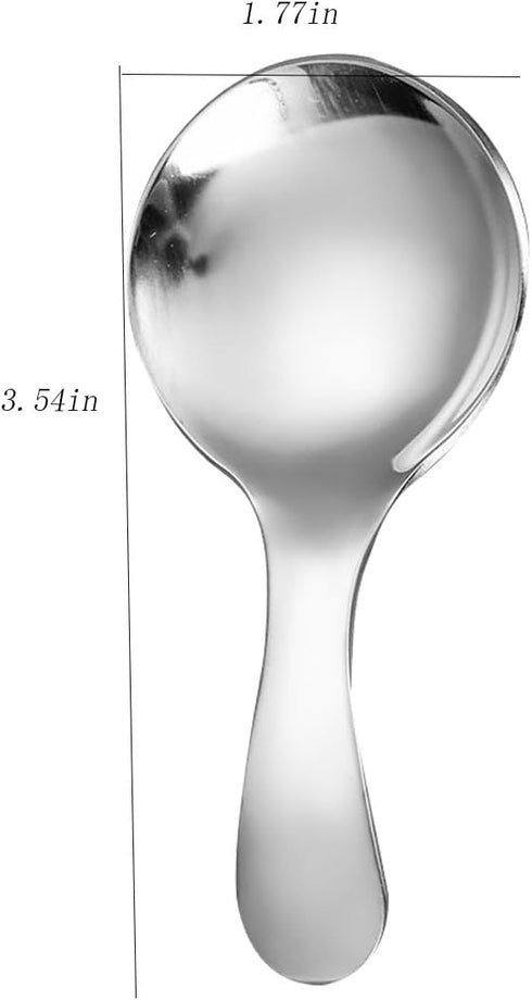 6 Pcs Stainless Steel Short Handle Thickened Small Round Spoons For Honey Candy Coffee Tea Salt Jam and Mustard - Ice Cream Dessert Spoon (D Silver)
