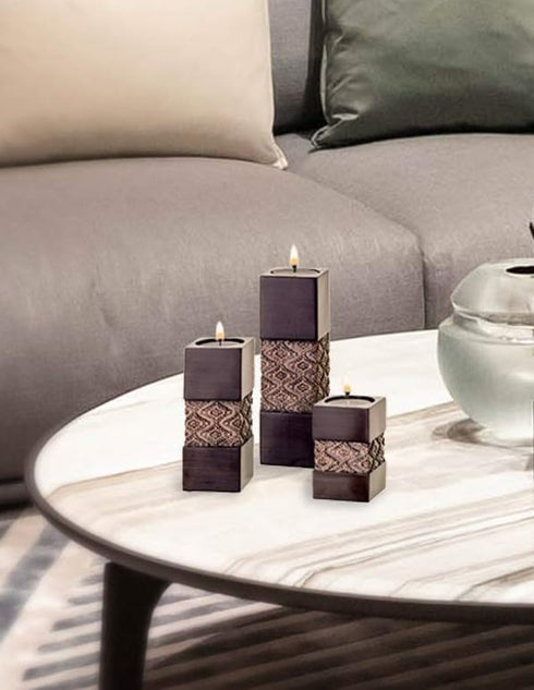 Set 3 Set Creative Scents Dublin Brown of Small Tealight Candle Holders Table Decor Gift - Centerpieces