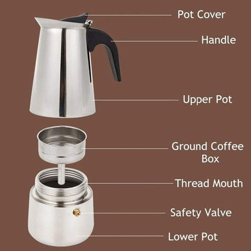 kkhouse Stainless Steel Coffee Pot - Mocha Espresso Latte Percolator Stove Coffee Maker, 100ml Cafetiere Tool