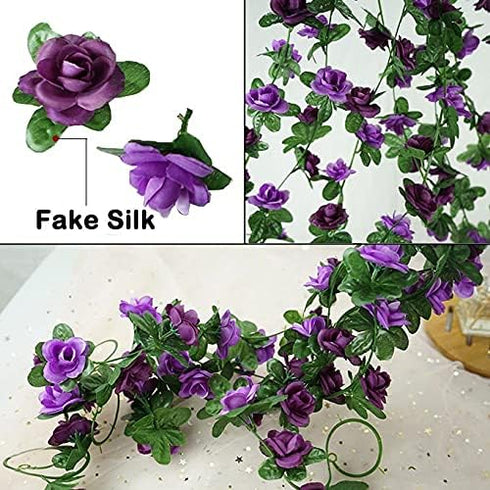 4 Pcs 33 Ft Fake Rose Vine Flowers Plants Artificial Hanging Rose Ivy Home Wedding Party Garden Decor