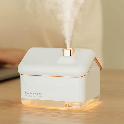 Desktop Humidifier, Snow House Humidifier with 2 Speed Adjustment, Portable Silent USB Plug In Gift with Night Light