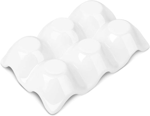 Flexzion Porcelain Egg Crate - 6-Egg Capacity Ceramic Holder for Fridge, 2 Pack, White