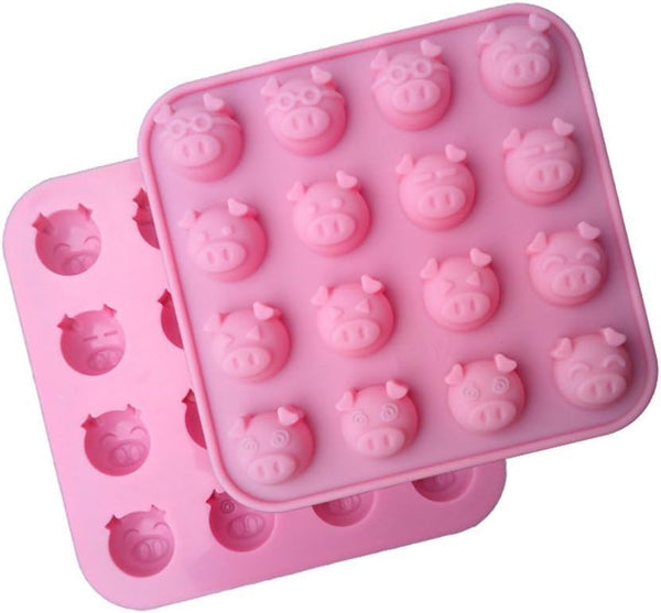 Silicone Chocolate Mold, 16-Cavity Cute Animal Baking Mold, Different Face Piggy, 2 Sets for Cake Decoration