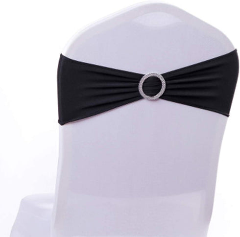 Tosnail 50 Pack Spandex Chair Sashes - Black Wedding Chair Decoration Party Covers