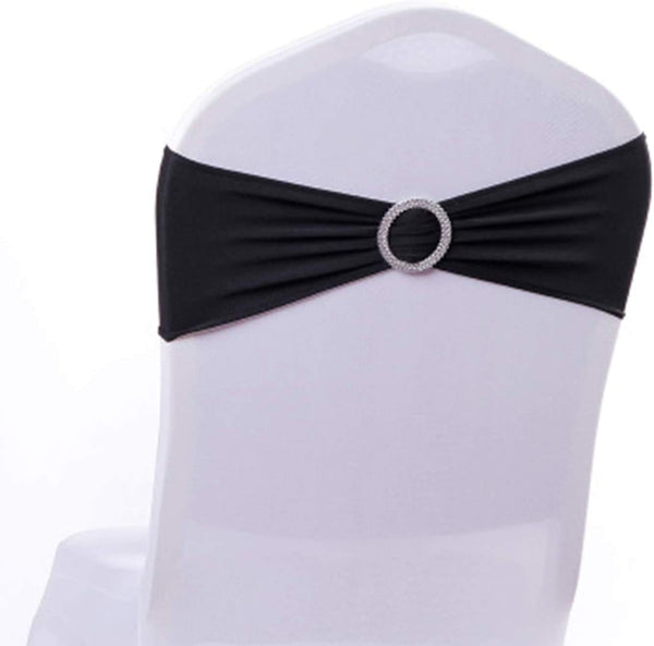 Tosnail 50 Pack Spandex Chair Sashes - Black Wedding Chair Decoration Party Covers