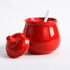 FUYU Ceramic Sugar Bowl with Lid and Spoon, Spice Jar Seasoning Box, Condiment Pot