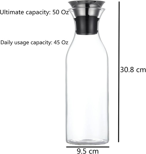 Karafu Glass Carafe with Lid, 50 Ounces Borosilicate Glass Pitcher for Hot/Cold Beverages
