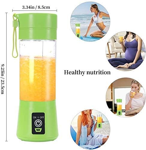 Portable, Personal Mixer Rechargeable with USB, Mini Blender for Smoothie, Fruit Juice, Milk Shakes, 380ml, Six 3D Blades for, 9.12x3.25x3.25 inch, Green by Supkitdin