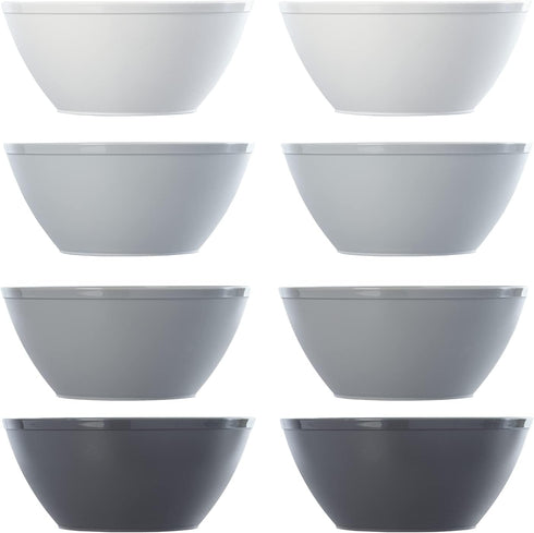 US Acrylic Unbreakable 28 oz. Plastic Stackable Cereal Bowls, Set of 8 in Grey Colors, BPA-Free