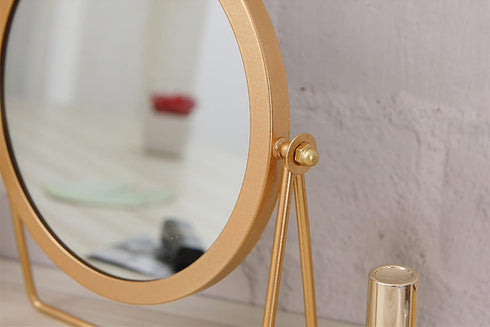 Geschaft Golden Tabletop Makeup Mirror, 360° Rotation, Round Swivel Desktop Stand, 7.1''