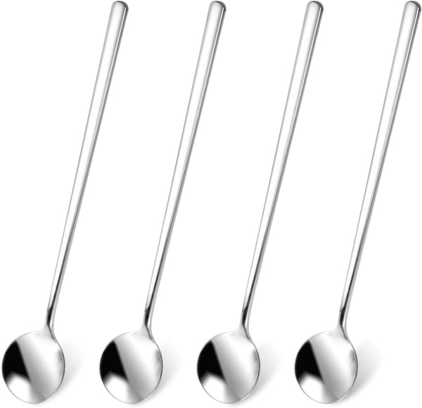 Long Ice Tea Spoons, 6.7 Inch Stirring Spoons, Silver Coffee Cocktail Spoon for Stirring Ice Cream, 4 Pack