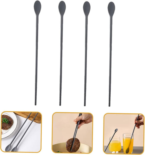2 Pairs Silicone Integrated Chopsticks Spoon Coffee Mixing Spoons Ice Cream Spoons Coffee Stirring Sticks Coffee Stirring Spoon Beverage Stirrer Lipstick Travel Dessert