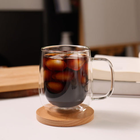 12oz,Double Set Beverages,Set 4 CNGLASS Glass Coffee Mugs Wall Insulated Mug with Handle,Clear Glass Espresso Mugs