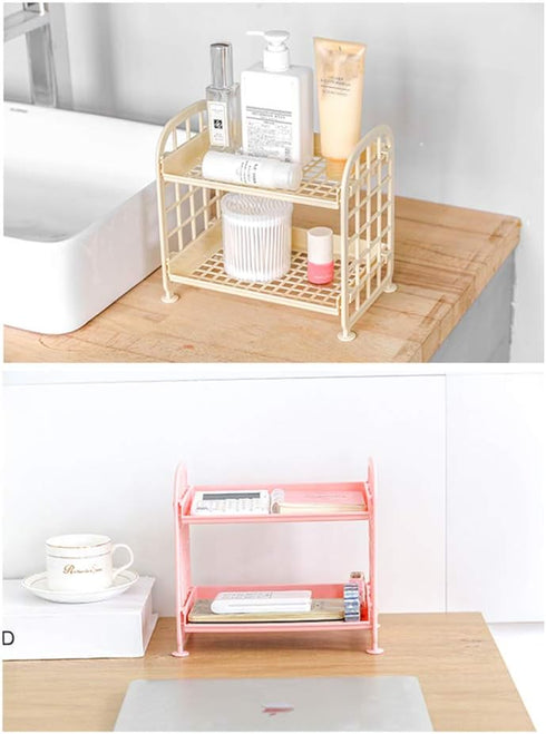 UnnFiko 2-Layers Table Shelf Organizer, Adjustable Plastic Storage Rack Shelf for Desk Stand Table Storage (Green)