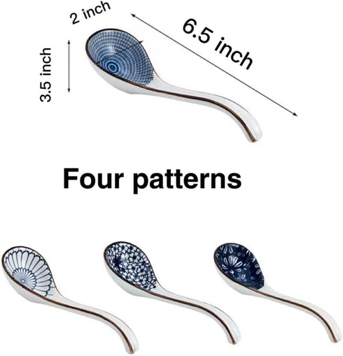 Ceramic Ramen Spoons Set of 4, 6.5 Inch Asian Soup Spoon, Japanese Spoons for Kitchen, Pho, Dumpling