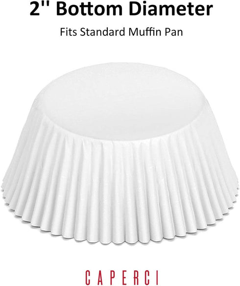 Caperci Standard White Foil Cupcake Liners 150-Pack, Premium Greaseproof Muffin Wrappers for Baking